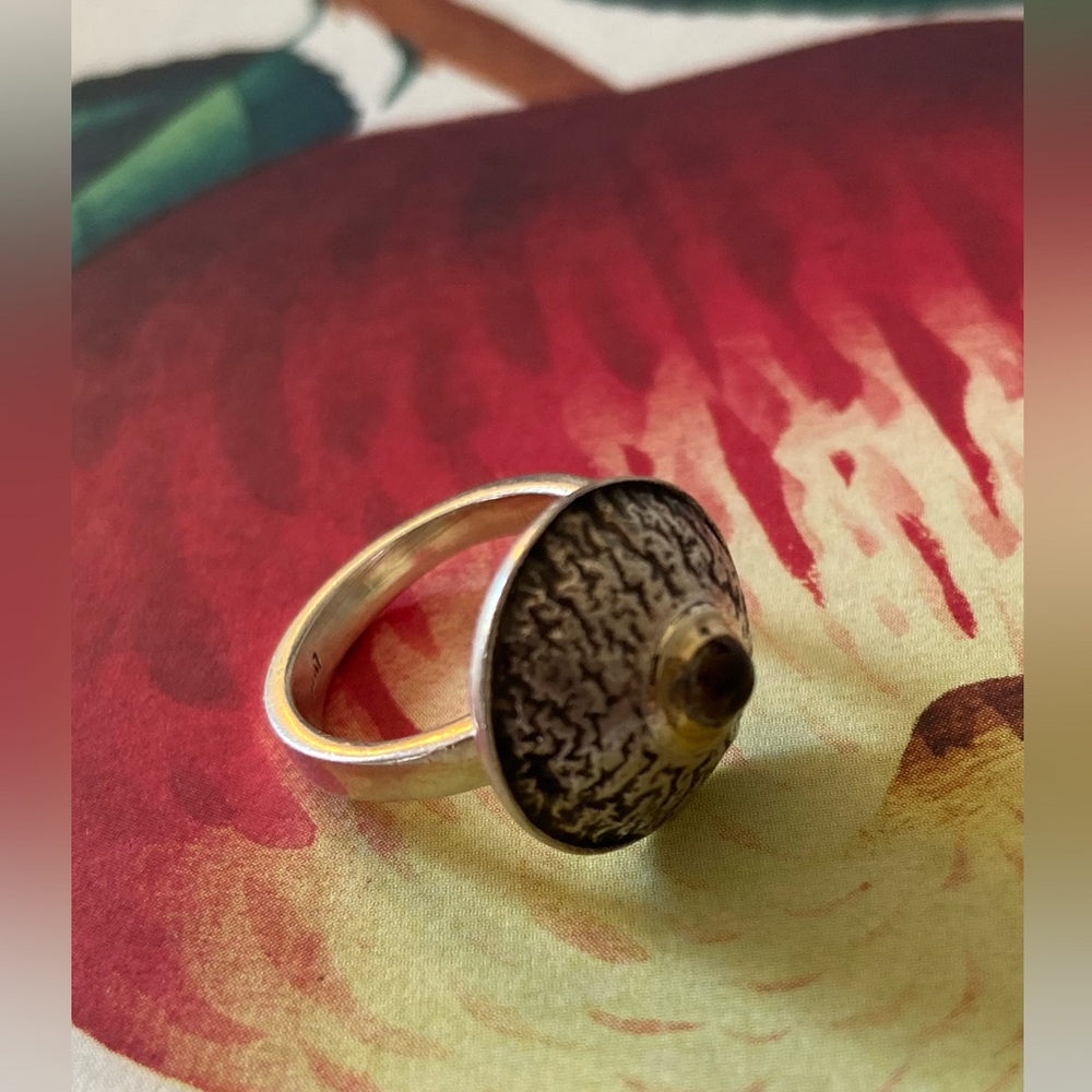 Dome Shield Sterling Silver Ring with Smooth Amber Bead - From Greece - Picture 9 of 10